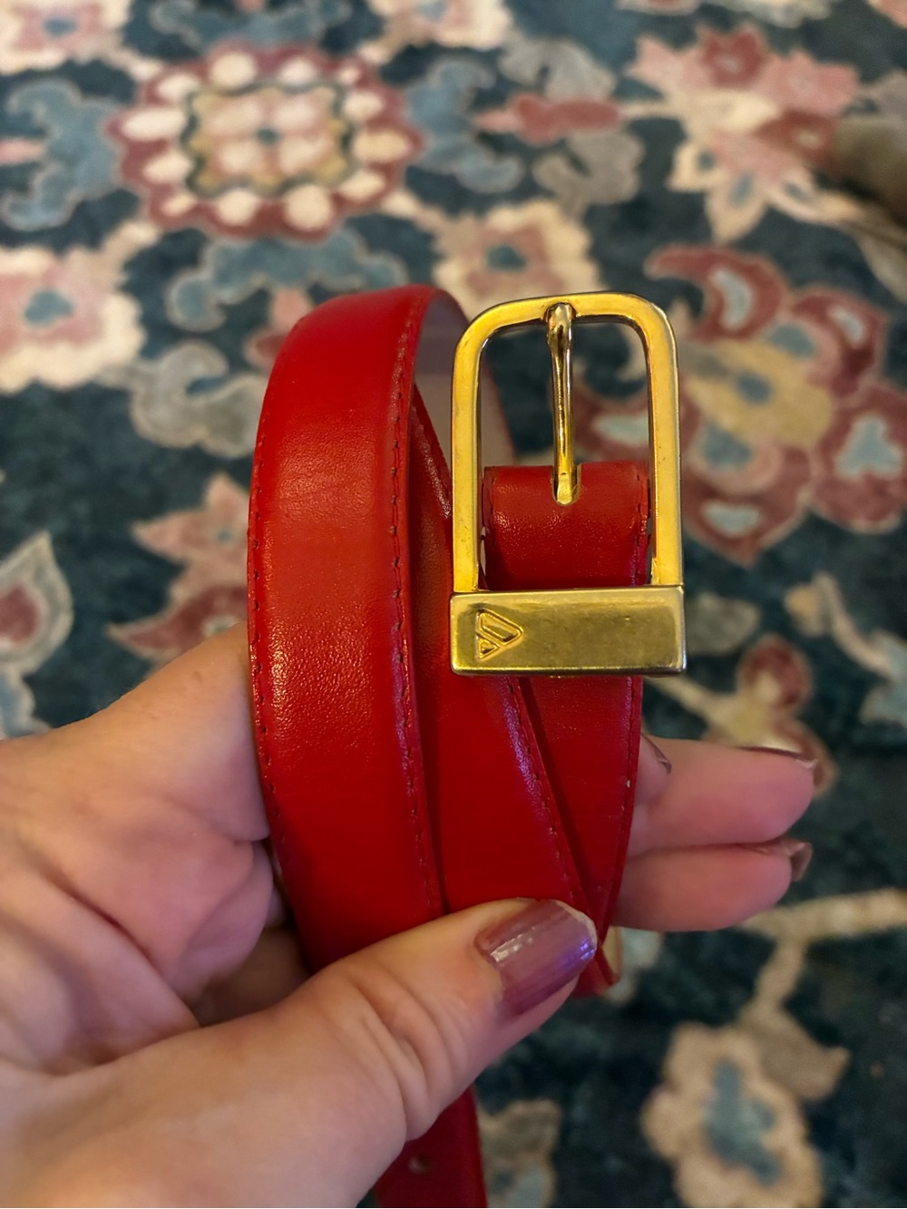 Liz Claiborne Vintage Red Leather Belt with Gold Buckle L